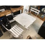 WHITE METAL FOLDING TABLE WITH TWO CHAIRS