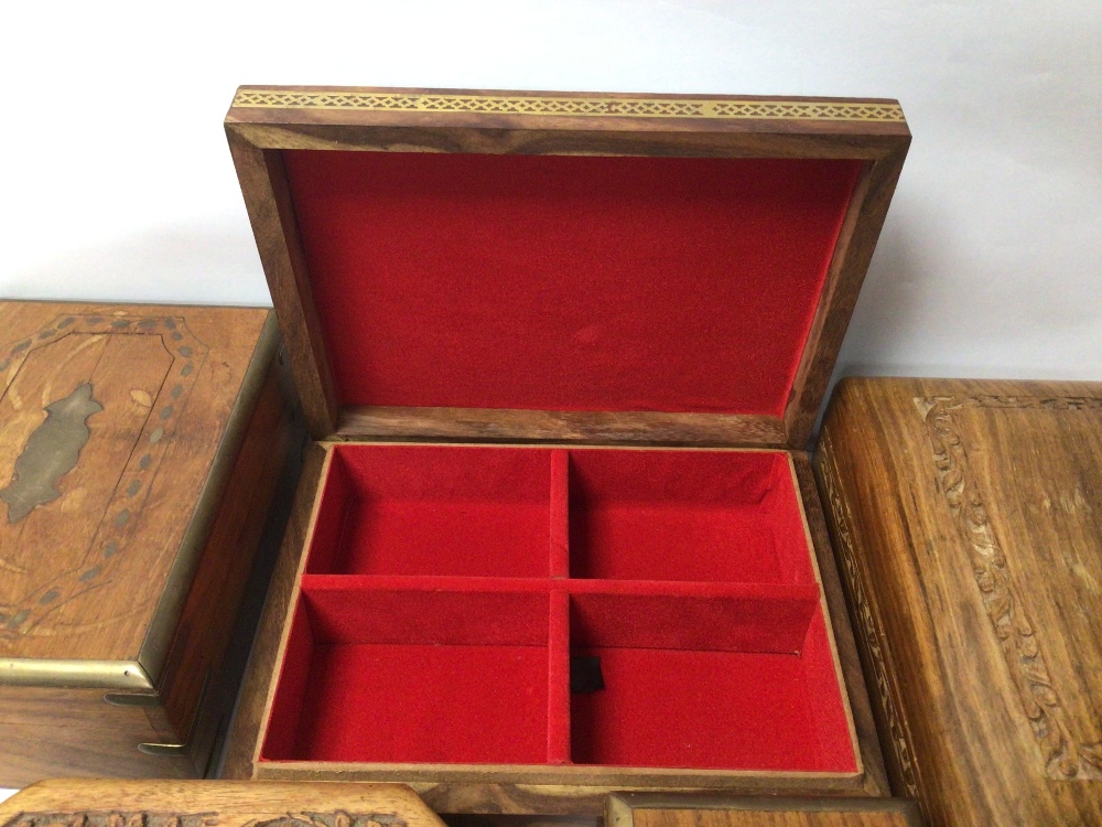 FIVE VINTAGE WOODEN BOXES, INCLUDES A BOX WITH AN EAGLE TO THE TOP - Image 7 of 7