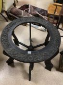 EBONISED WOODEN CIRCULAR CARVED TABLE A/F