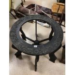 EBONISED WOODEN CIRCULAR CARVED TABLE A/F