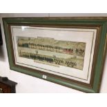 VINTAGE PRINT OF EARLY TRAINS FRAMED AND GLAZED, 89 X 54CM