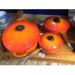 THREE PIECES OF LE-CREUSET PANS