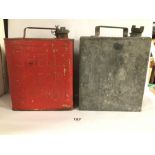 TWO VINTAGE PETROL CANS, SHELL AND LEAD, BOTH WITH ORIGINAL BRASS LIDS