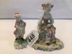 TWO SMALL 18TH CENTURY DERBY PORCELAIN FIGURES- YOUNG GIRL AND EASTERN BOY, THE LARGEST 12CM