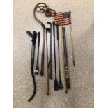 HORSE WHIPS, STARS AND STRIPS FLAG, MILITARY SWAGGER STICK AND MORE