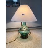A LARGE GREEN GLASS TABLE LAMP, 60CM