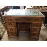 VINTAGE LADIES KNEEHOLE WRITING DESK WITH GREEN LEATHER TOP, 90 X 60 X76CM