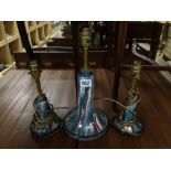 THREE JERSEY POTTERY LAMPS, THE LARGEST 37CM