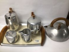 RETRO C.1960 PICQUOT WARE TEA AND COFFEE SET WITH TRAY