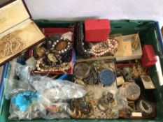 A CRATE OF MIXED COSTUME JEWELLERY SOME VINTAGE