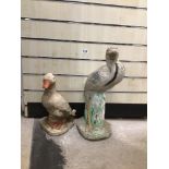TWO PAINTED CONCRETE FIGURES OF A DUCK AND HERON, A/F, LARGEST BEING 49CM IN HEIGHT