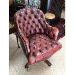 RING MEKANIKK (NORWAY) VICTORIAN STYLE BUTTON UPHOLSTERED SWIVEL ARMCHAIR (CHESTERFIELD)