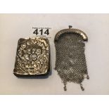 HALLMARKED SILVER MESH PURSE WITH A HALLMARKED SILVER EMBOSSED PRAYER BOOK