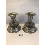 PAIR OF SQUAT PEWTER CANDLESTICKS FROM NORWAY, MYLIVS DESIGNS KRAGERO, 14CM