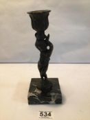 19TH CENTURY FRENCH BRONZE CANDLESTICK ON A CHILD FIGURAL SUPPORT, 23CM