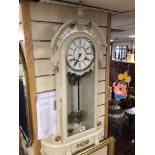 WATERBURY EIGHT DAY WALL CLOCK WITH PENDULUM AND KEY W/O