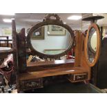 A WOODEN DRESSING TABLE TRIPLE MIRROR WITH TWO DRAWERS