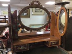 A WOODEN DRESSING TABLE TRIPLE MIRROR WITH TWO DRAWERS