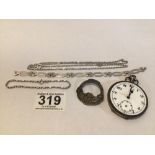 925 SILVER POCKET WATCH A/F HALLMARKED SILVER CHAIN WITH TWO BRACELETS AND BROOCH