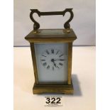 BRASS CARRIAGE CLOCK WITH KEY W/O, 15CM