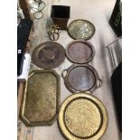 MIXED BRASS TRAYS INCLUDES A COPPER AND BRASS ARTS'N'CRAFTS TRAY