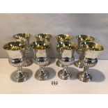 EIGHT SILVER ON COPPER GOBLETS