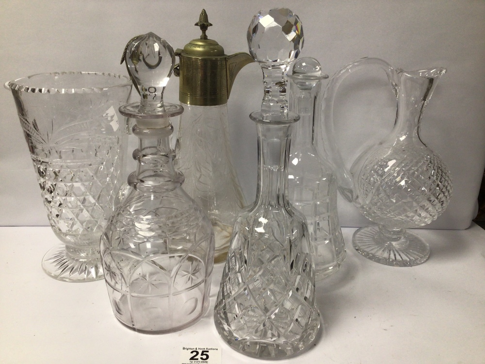 MIXED CUT GLASS ITEMS, EWER, AND DECANTERS - Image 3 of 4
