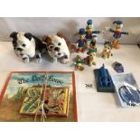 BOX OF MIXED VINTAGE TOYS AND BOOKS, WALT DISNEY, BLUEBIRD AND MORE