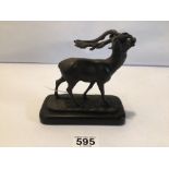 SMALL SPELTER ANIMAL FIGURE OF A STAG ON A PLINTH, 15 X 15CM