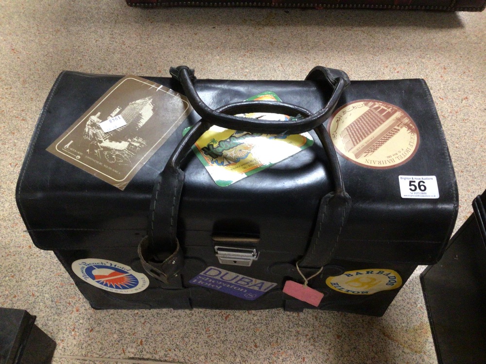 TWO BLACK METAL STRONG BOXES WITH A VINTAGE BLACK CARRY CASE - Image 2 of 6