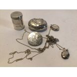 MIXED HALLMARKED SILVER ITEMS, SNUFF BOX AND MORE