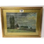 UNSIGNED OIL ON CANVAS DEPICTING A LANDSCAPE, GILT-FRAMED AND GLAZED, BEING 41CM X 31CM