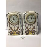 A PAIR OF ART NOUVEAU STYLE, MASONS CERAMIC QUARTZ CLOCKS, 19CM