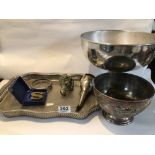 MIXED METAL ITEMS, CHAMPAGNE BOWL, SILVER PLATED SIEVE AND MORE