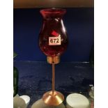 ERIC HOGLUND CANDLE HOLDER WITH RED GLASS, 35CM