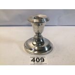 HALLMARKED SILVER DWARF CANDLESTICK 8.5CM 1925 BY MARSON AND JONES, TOTAL WEIGHT, 176GRAMS