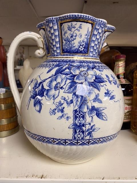 LARGE BLUE AND WHITE VICTORIAN WATER JUG