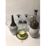 MIXED GLASS ITEMS WITH POTTERY BY JUDITH FISHER