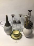 MIXED GLASS ITEMS WITH POTTERY BY JUDITH FISHER
