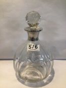 HALLMARKED SILVER MOUNTED CUT AND MOULDED GLASS DECANTER, 23CM BY JAME DEAKIN AND SONS SHEFFIELD