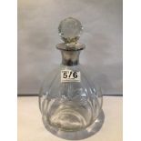 HALLMARKED SILVER MOUNTED CUT AND MOULDED GLASS DECANTER, 23CM BY JAME DEAKIN AND SONS SHEFFIELD