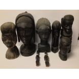 A QUANTITY OF AFRICAN WOODEN BUSTS