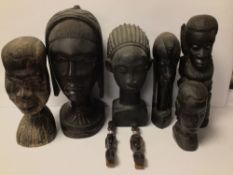 A QUANTITY OF AFRICAN WOODEN BUSTS