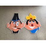 TWO PLASTIC AMUSEMENT ARCADE FACES 60 X 79CM