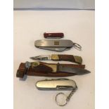 VINTAGE PEN KNIVES WITH A HORN HANDLE SMALL DAGGER WITH LEATHER SHEAF