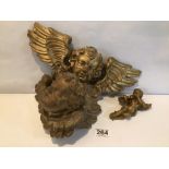 THREE GILDED WALL MOUNTED CHERUBS, THE LARGEST 36 X 20CM