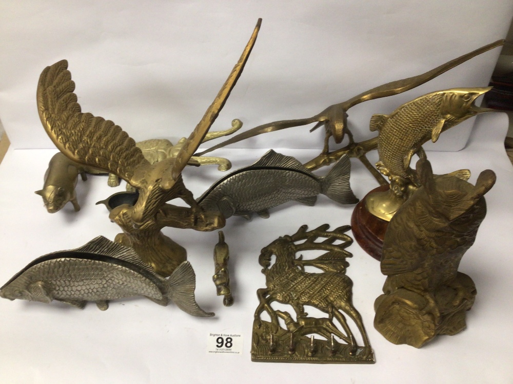 MIXED METAL ANIMAL FIGURES, FISH OWLS, EAGLE AND MORE - Image 2 of 7