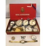 MIXED POCKET WATCHES, STOP WATCHES, TIMEX, WALTHAM, AND MORE