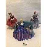 THREE ROYAL DOULTON FIGURINES SWEET AND TWENTY (HN1360), NICOLA (HN2839) AND DENISE (HN2273) ALL A/