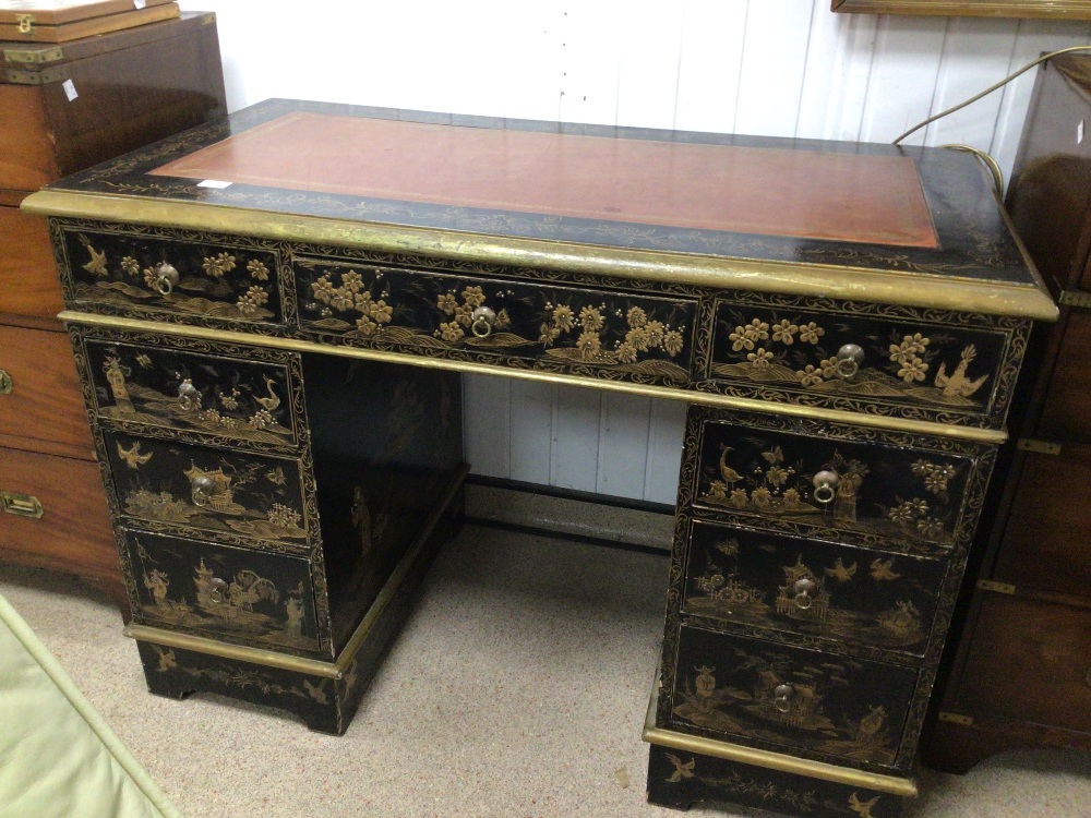 BLACK LACQUERED CHINOSIERE WRITING DESK - Image 2 of 9